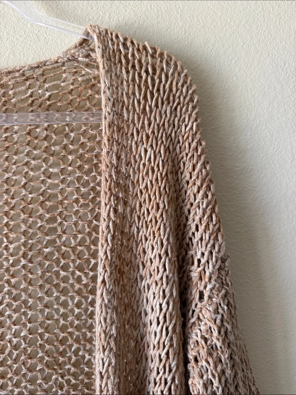 Free People Beige Crochet Knit Bell Sleeve Cardigan